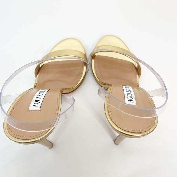 Aquazzura Perfect Kiss 105 Metallic Gold Heel Sandals - Picture 7 of 9